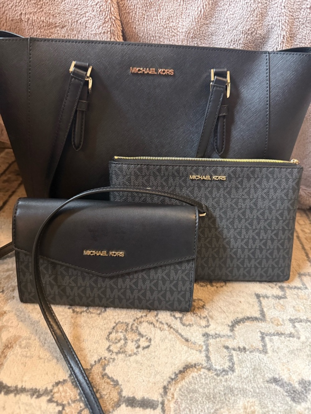 Michael Kors Black Signature Logo Tote Set - 3-Piece